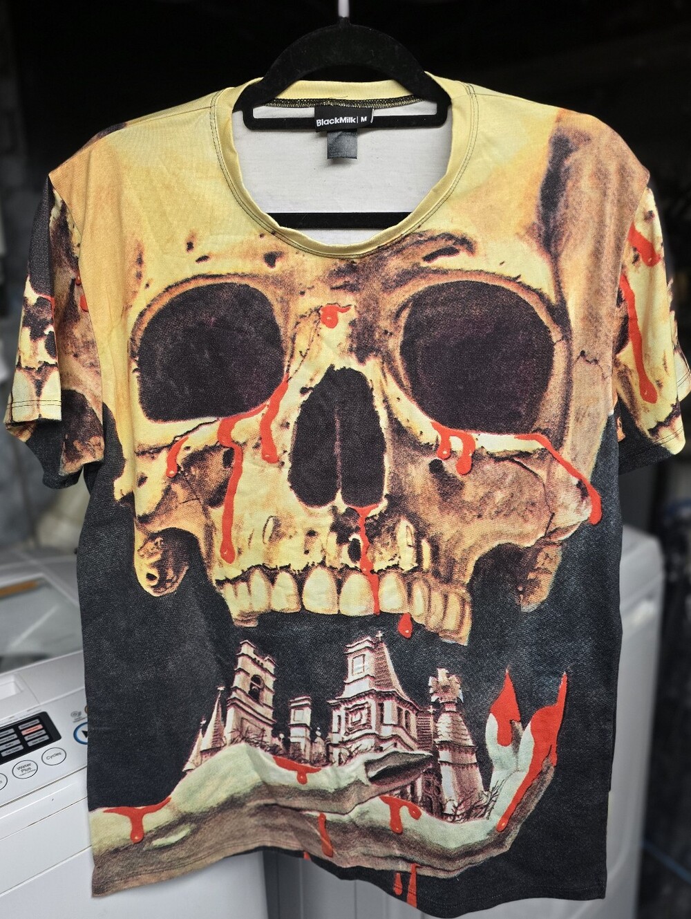 BlackMilk Graphic Skull Tee in Yellow, Black & Red